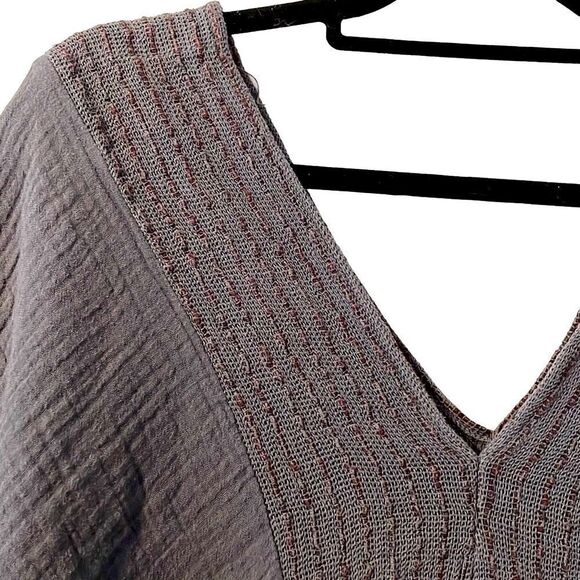 Bohemian lagen look textured crinkle double V-neck neutral tunic OS - Picture 5 of 8